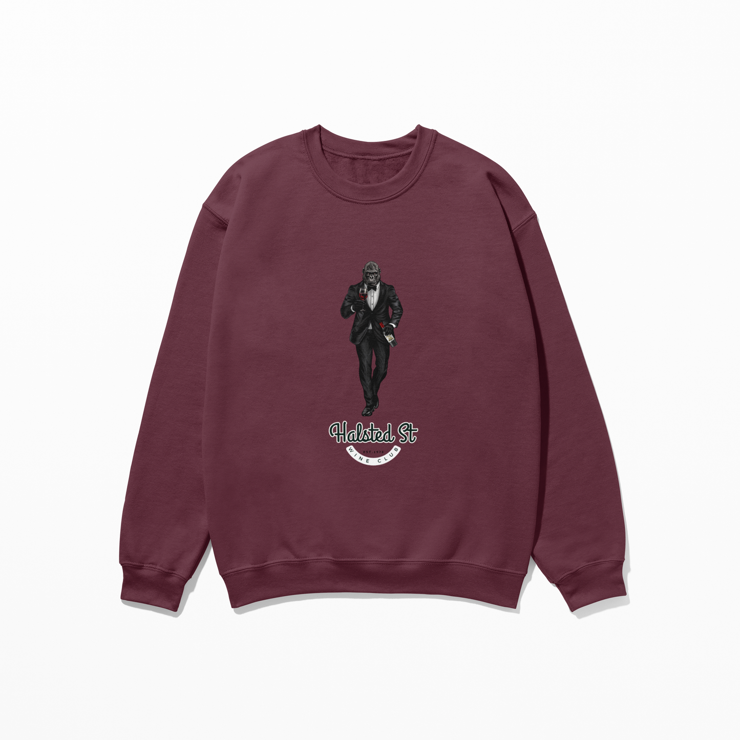Halsted Street Wine Club Crew Neck Sweater - Burgundy / Small
